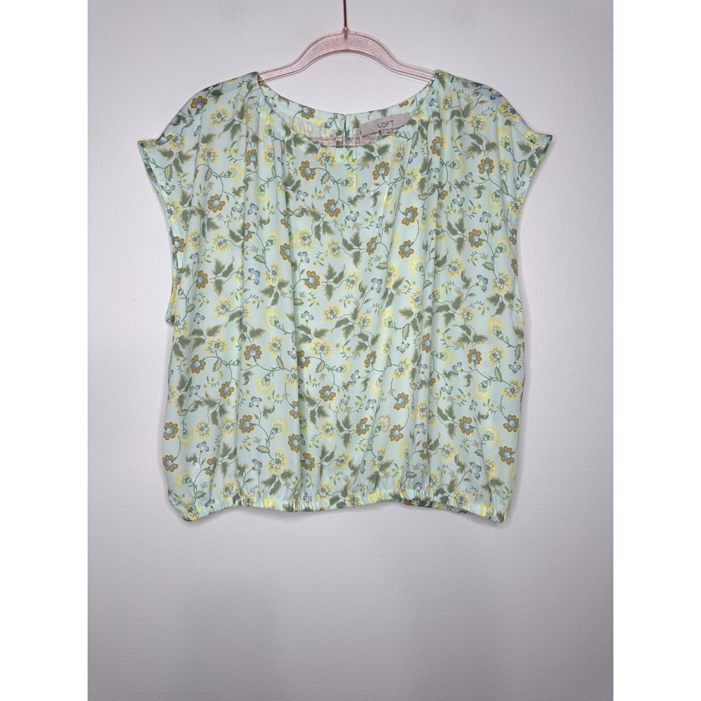 Loft Cap Sleeve Top Size XL Green Floral Cottagecore Boho Summer